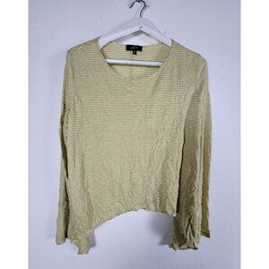 Comfy USA Womens XL Yellow Striped Long-Sleeve Asymmetrical Hem Top New $90